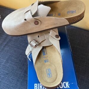 Birkenstock Boston Soft Footbed Suede Taupe Shoes